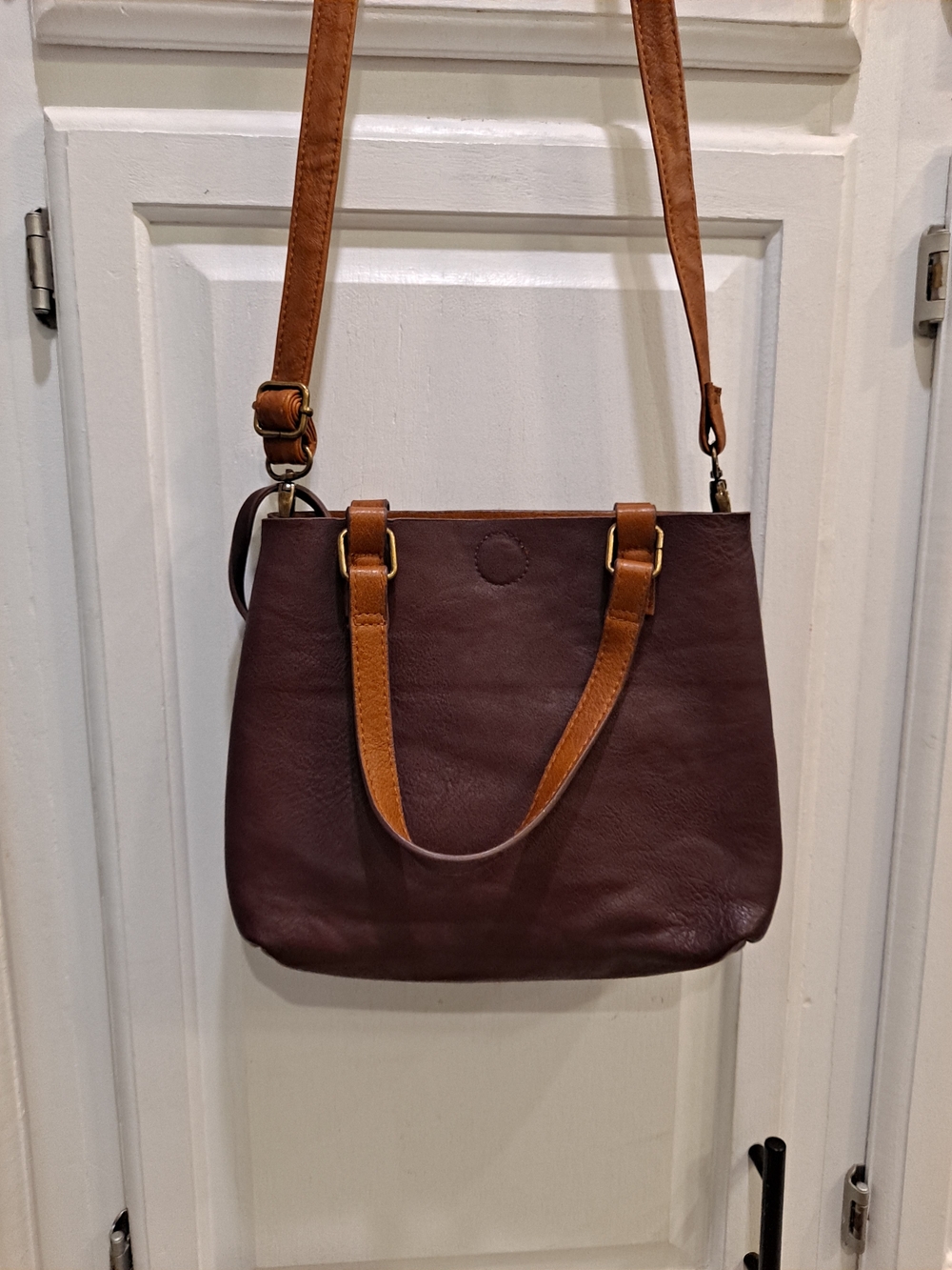 G.H. Bass & Co. Purple Tan Vegan Leather Shoulder Mini Bucket Tote Bag Warm Cozy